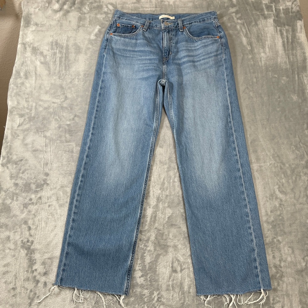 Levis Jeans 29 Low Pro Straight Medium Wash Blue Raw Hem Straight Leg Denim